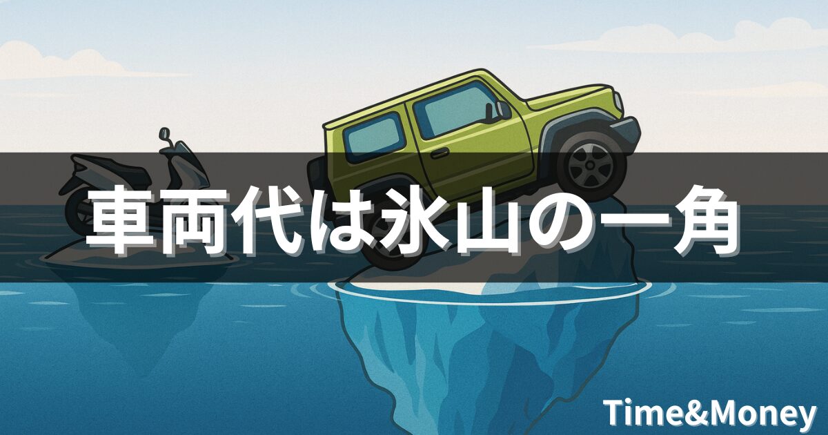 車と原付のコスト構造を氷山に例えて表したイラスト