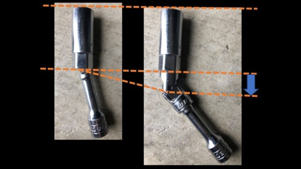 ユニバーサルジョイントを使うと工具の全長が長くなる例